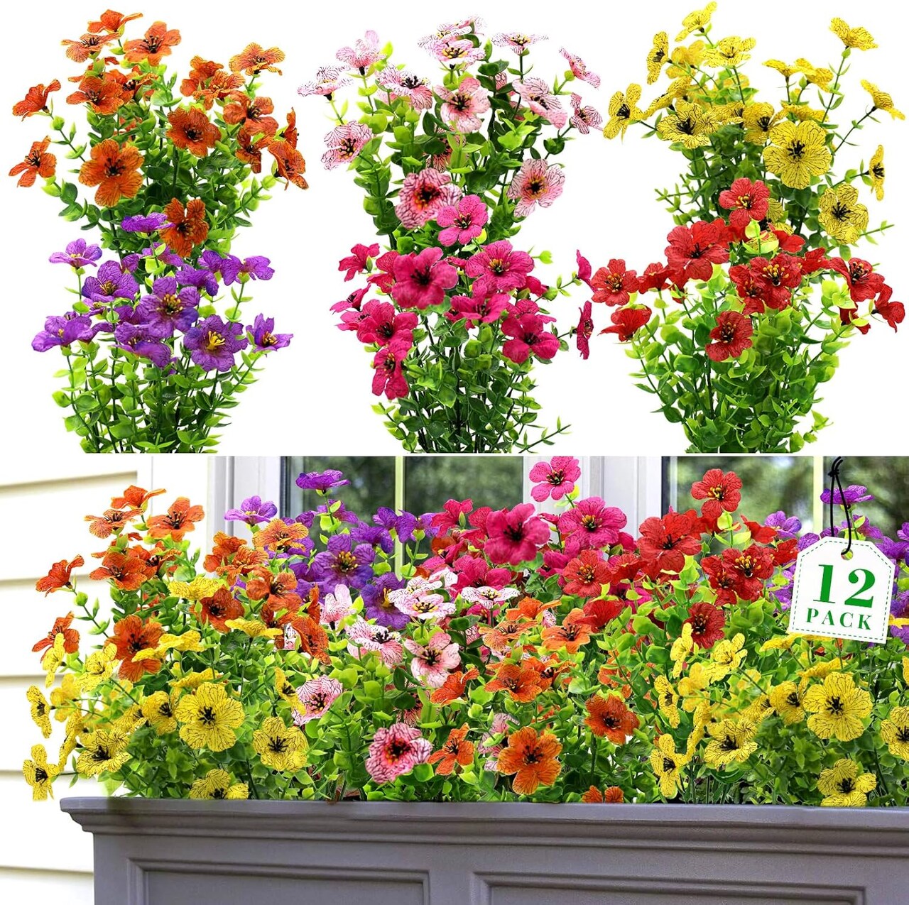 Artificial Summer Bouquets Faux Plants Flowers for Outdoors UV Resistant Fake Plants Flowers